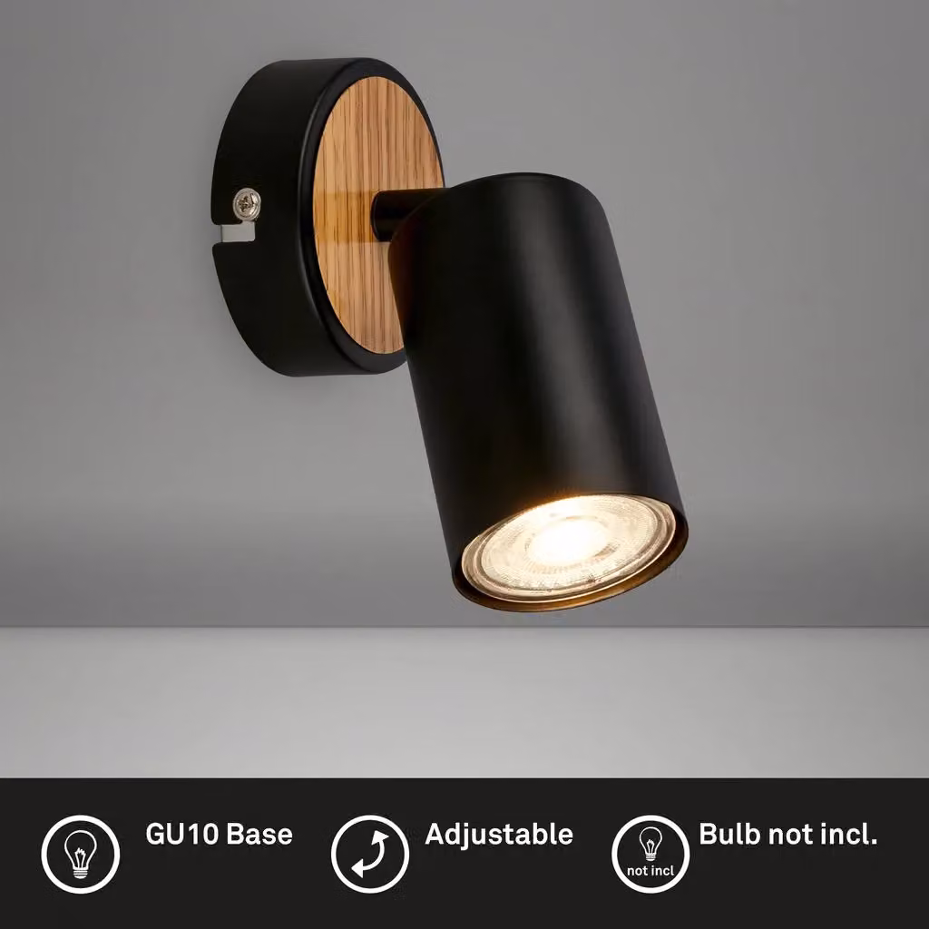 Briloner Adjustable Black Metal and Wood LED Wall Spotlight with GU10 Socket, W/D/H: 8 x 15.5 x 8 cm – 2