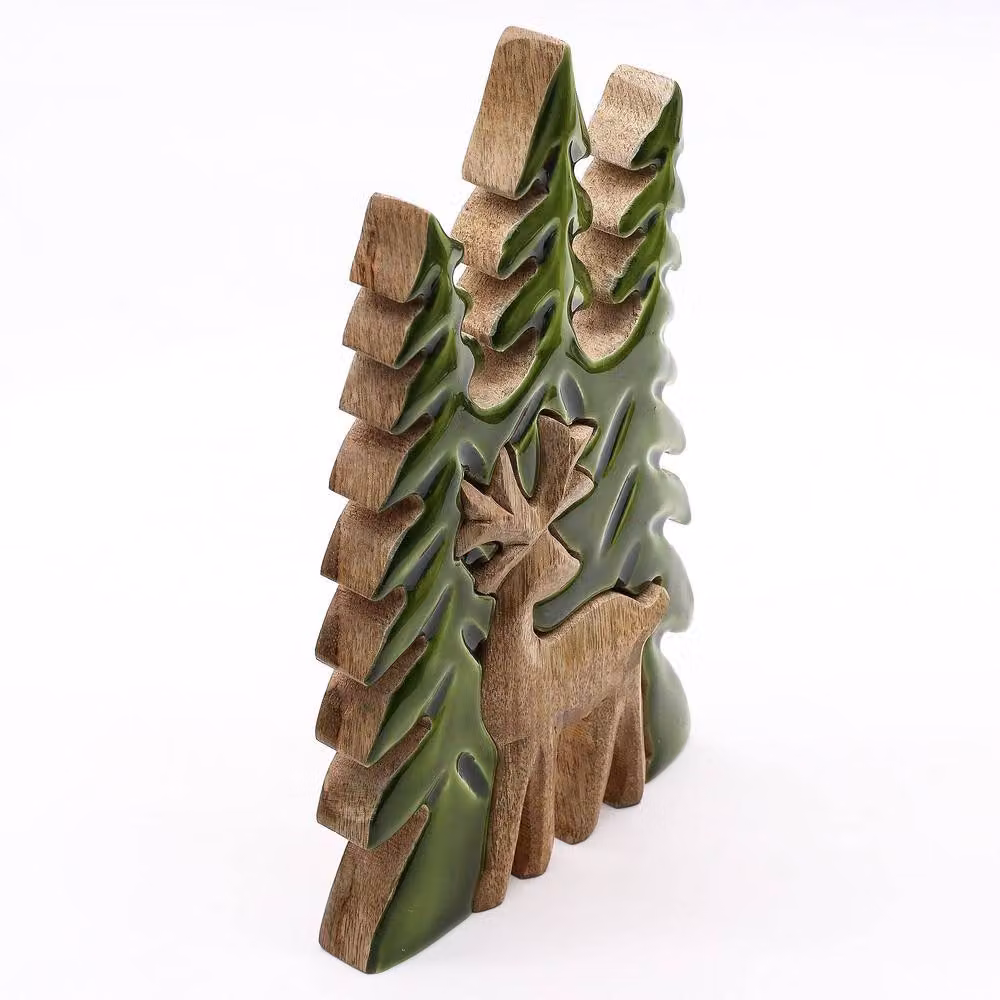 Serenityy Lost in the Forrest 3D Wooden Stag Decoration, Green, H x W x D: 27 x 24 x 20 cm – 2