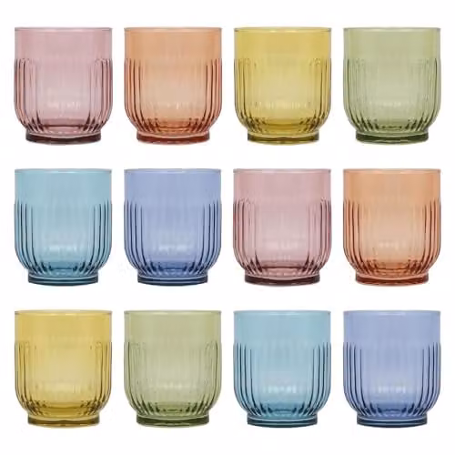 LAV Tokyo Geometric Multicolour Glass Tumbler Set, 330ml, Pack of 12