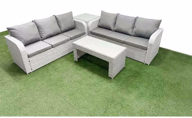 Fimous 6-Seater L-Shape Outdoor Rattan Garden Sofa Set with Coffee Table in Grey