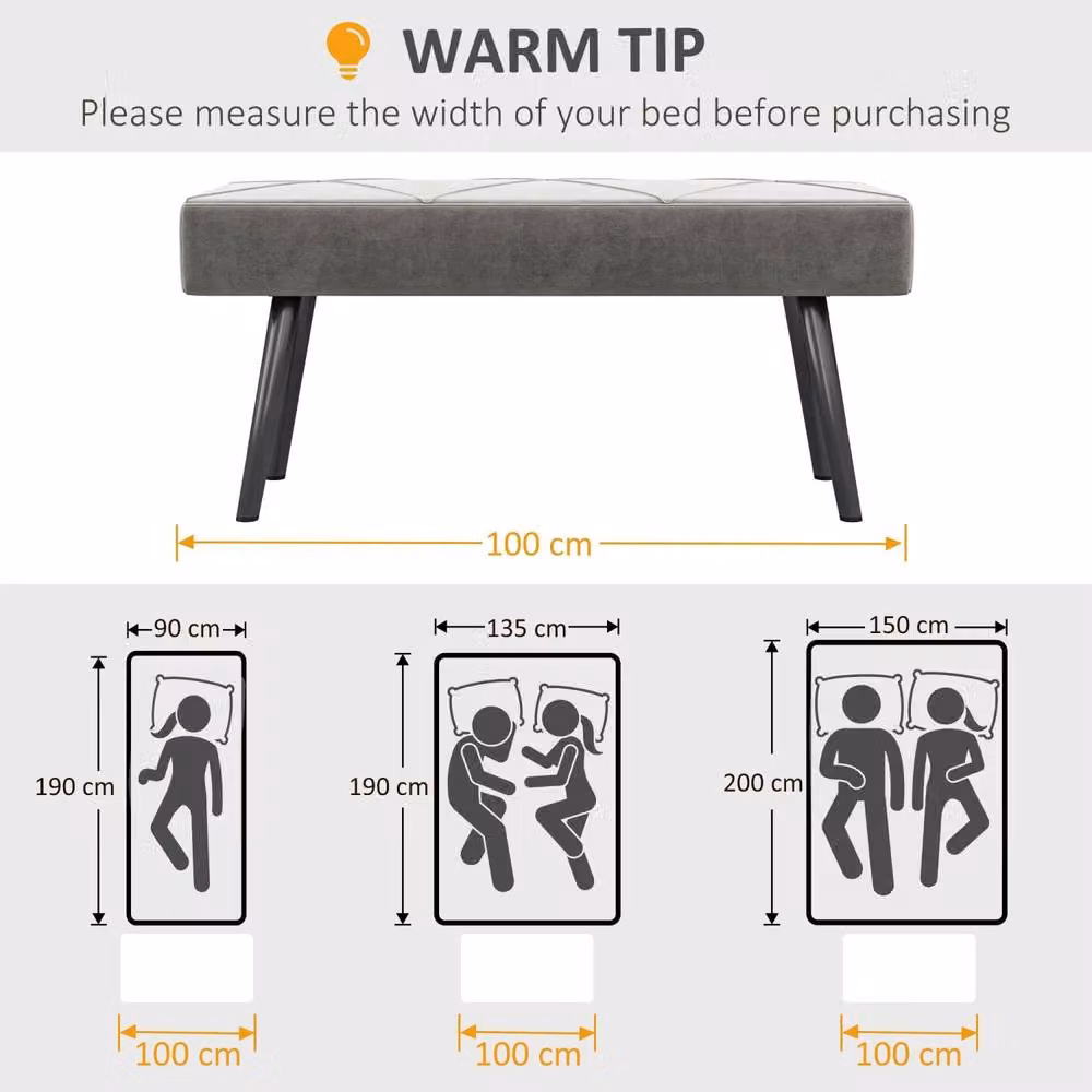 Wyld Haus Mazuka Grey Velvet End of Bed Bench with Black Metal X Frame Legs – 7