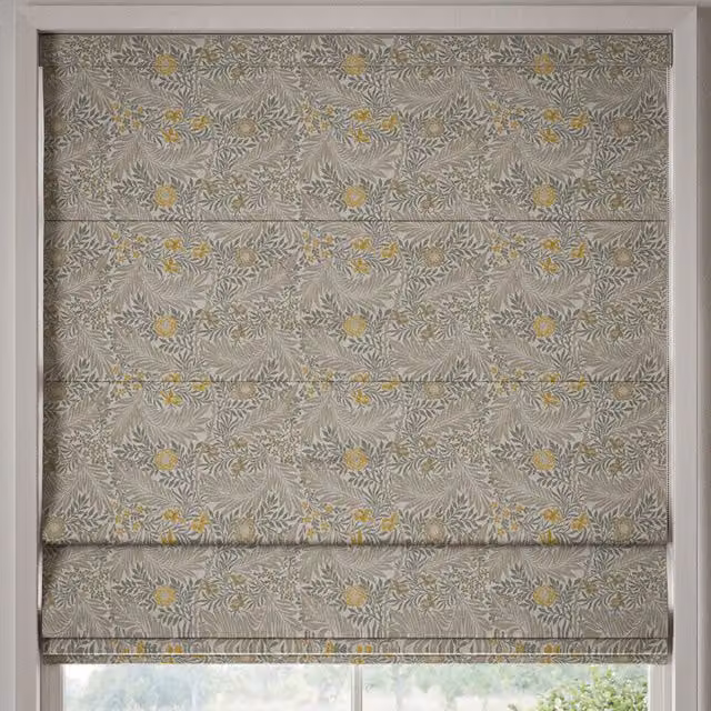 William Morris At Home Larkspur Made to Measure Blackout Roman Blind in Grey and Yellow Floral Design