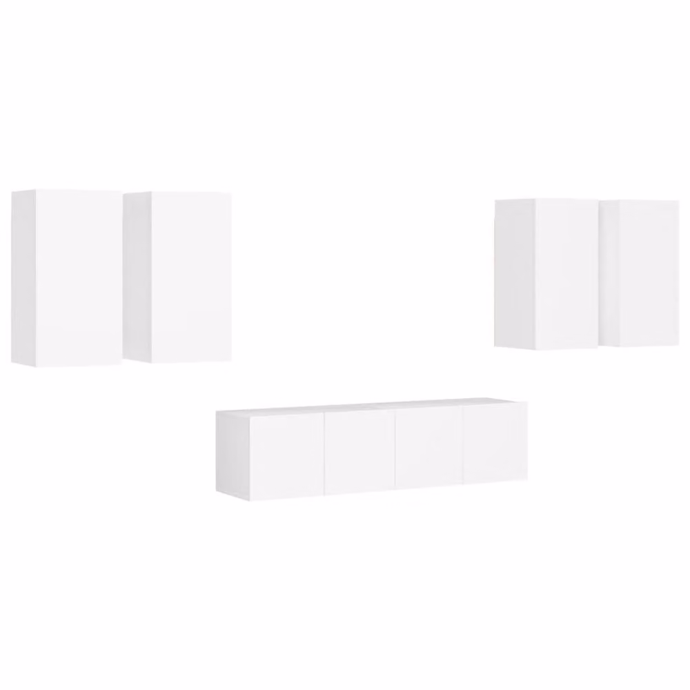 Berkfield Home 6 Piece Glossy White Engineered Wood Wall Mounted TV Cabinet Set – 2