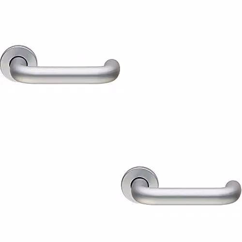 Loops 2 Pack 19mm Round Bar Safety Lever on Round Rose in Brushed Satin Aluminium with Concealed Fixings