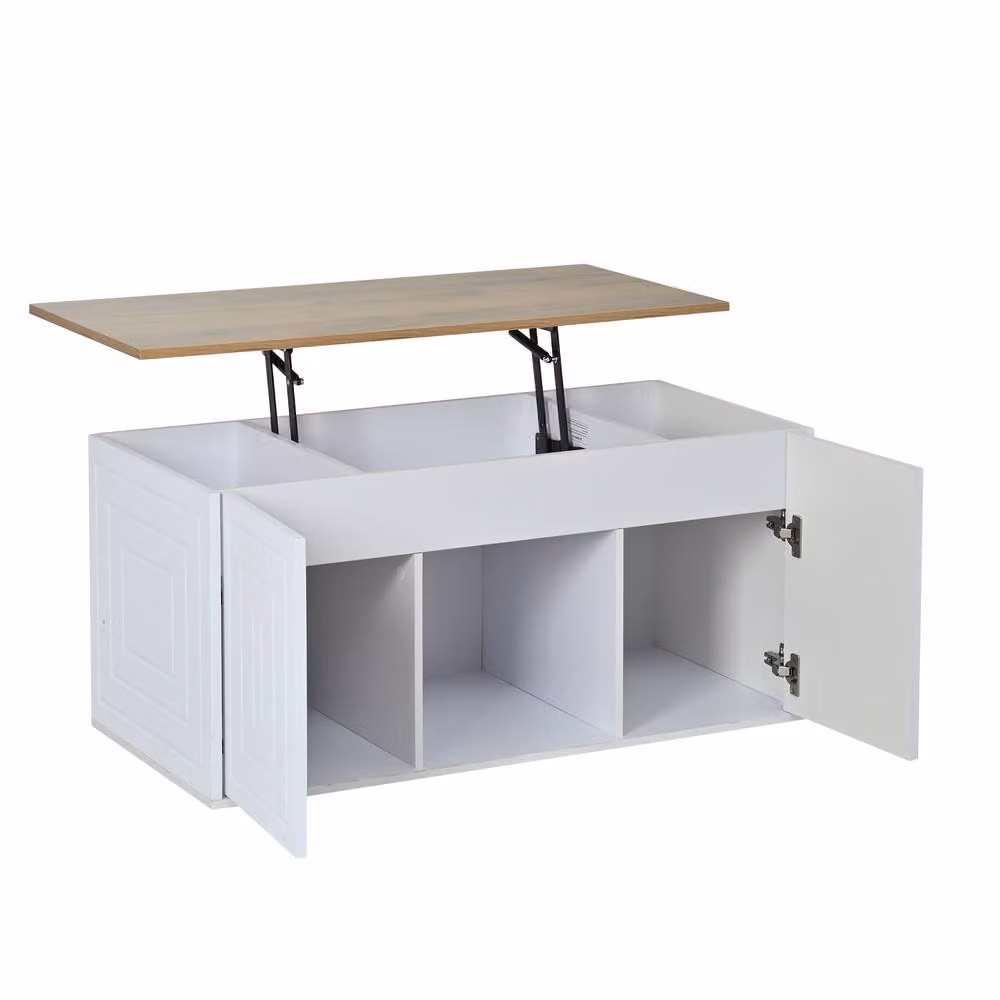 Matteo Height-Adjustable Coffee Table in White and Natural Wood with Lift Mechanism – 2