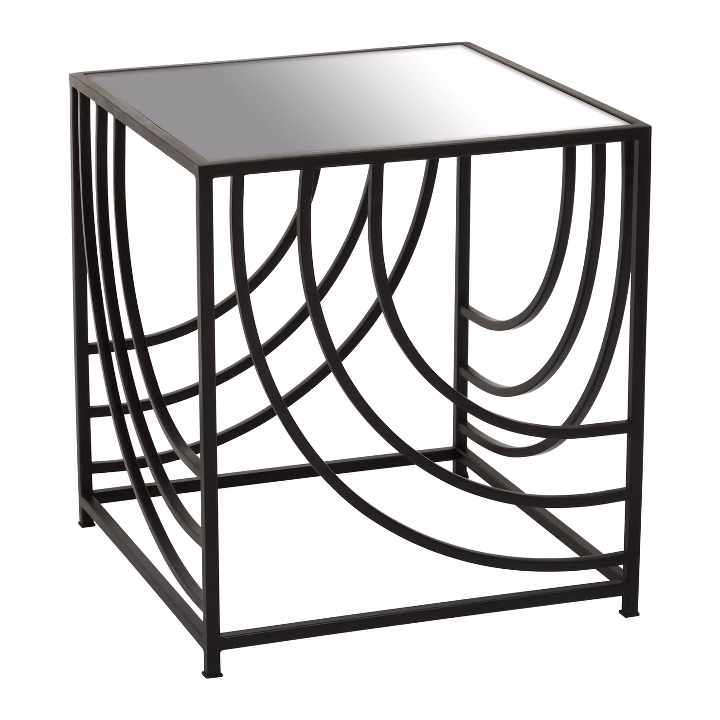 Fifty Five South Orsina Industrial Monochrome Side Table with Mirrored Glass Top and Metal Frame in Black and Transparent – 3