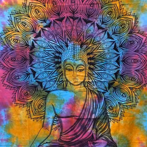 KDMD Peaceful Buddha Single Cotton Bedspread and Wall Hanging Set, Multicolour – 2