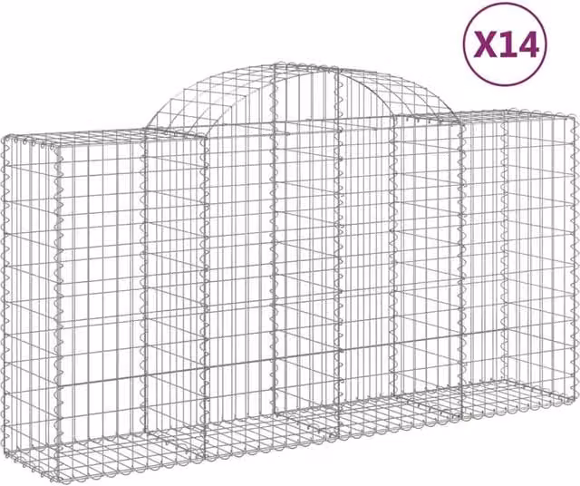 Berkfield Home Arched Gabion Baskets, 14 Piece Set, Silver Galvanised Steel, W: 200 cm, D: 50 cm, H: 100-120 cm