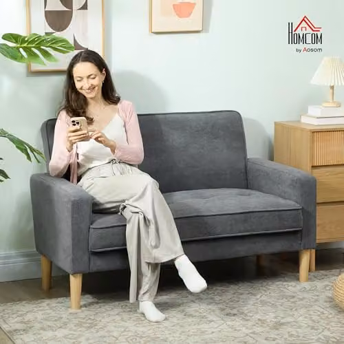 HOMCOM Modern Velvet Upholstered 2 Seater Sofa in Grey – 2