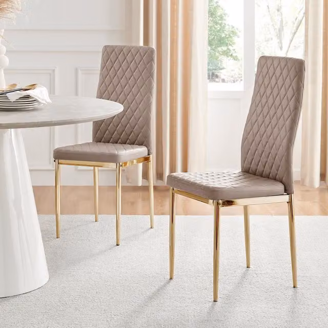 FurnitureboxUK Set of 4 Milan High Back Faux Leather Dining Chairs with Gold Metal Legs in Beige