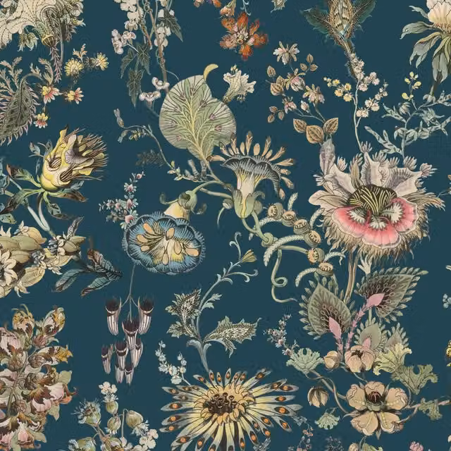 FLORAFANTASIA Wallpaper Cerulean Blue Sample W: 42.0 cm, H: 29.7 cm