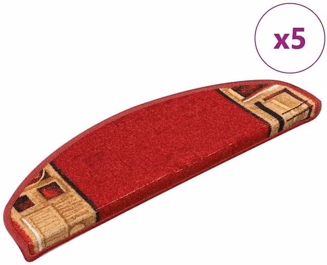 Berkfield Home Self-adhesive Stair Mats, 5 Pack, Red, W/D/H: 65 x 21 x 4 cm – 1