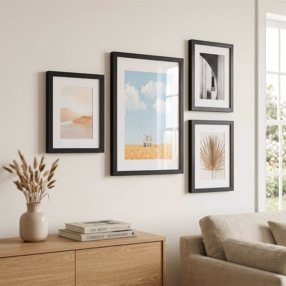 Nicola Spring Black Rectangular Single Photo Frames with A5 Mounts, Pack of 3 – 3