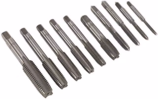 Loops 10pc Metric Tap Set M3 to M12 Tungsten Steel Socket Threading and Tapping Bit Kit in Grey and Multicolour