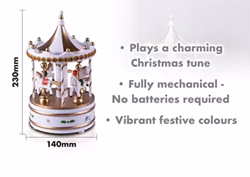 St Helens Home & Garden Wooden Carousel Music Box in White and Gold – 2
