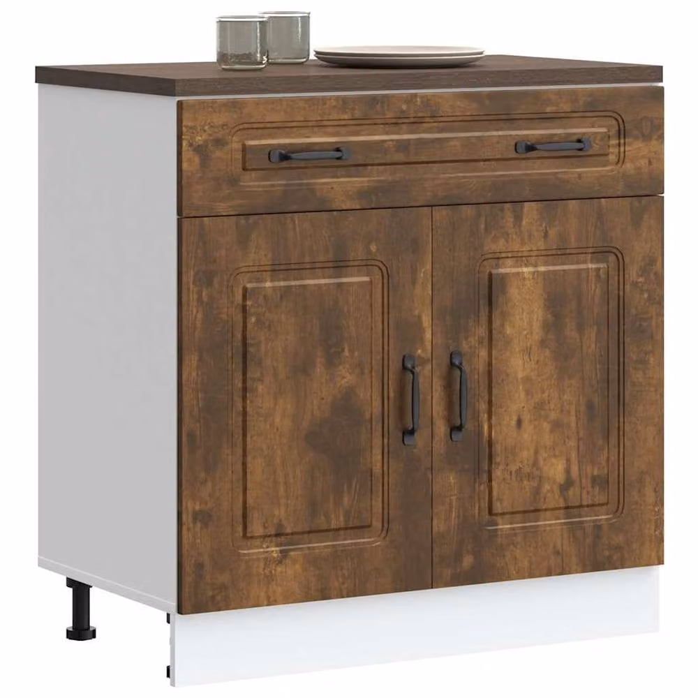 Berkfield Home Kalmar Kitchen Base Cabinet in Smoked Oak Brown, W/D/H: 81.5 x 46.0 x 80.0 cm – 2
