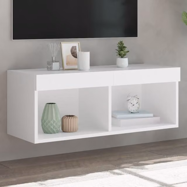 Berkfield Home Modern White TV Cabinet with Integrated LED Lights, W/D/H: 80 x 30 x 30 cm