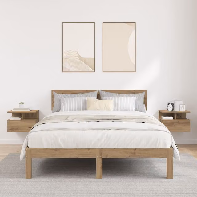 Berkfield Home Artisan Oak Floating Nightstands, 2 Piece Set in Beige, W/D/H: 40 x 31 x 27 cm