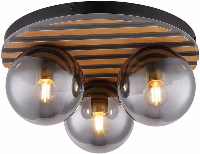 Netlighting Parsons Globe Ceiling Light in Matt Black with Smoke Glass and 3x E27 Sockets