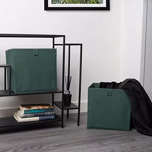 OHS Set of 4 Fabric Collapsible Storage Boxes in Green, W/D/H: 27 x 27 x 27 cm – 2