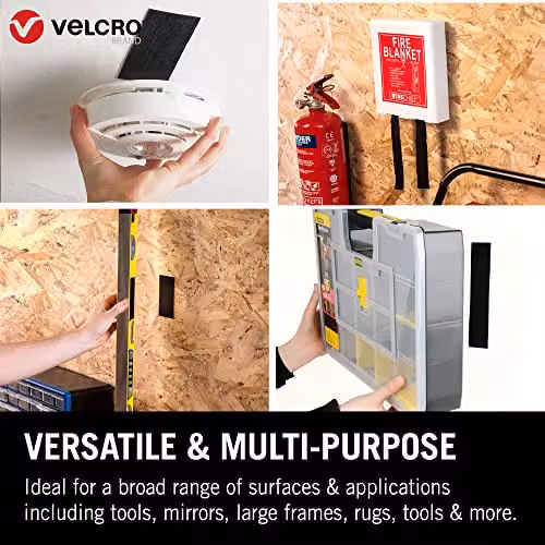 VELCRO Brand Heavy Duty Stick On Double Sided Hook and Loop Self Adhesive Strips, Black, W: 50 mm, L: 100 mm, Set of 2 – 4