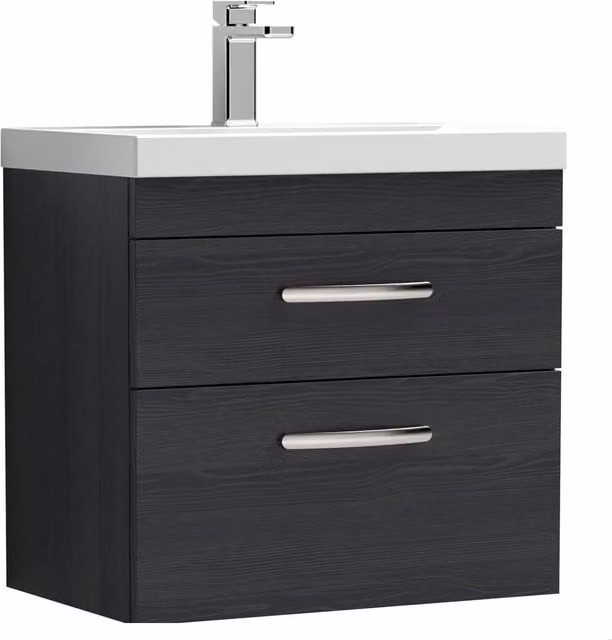 Balterley Modern Wall Mounted 2 Drawer Bathroom Vanity Unit with Basin in Anthracite Black, W: 60.0 cm, D: 39.0 cm, H: 58.9 cm