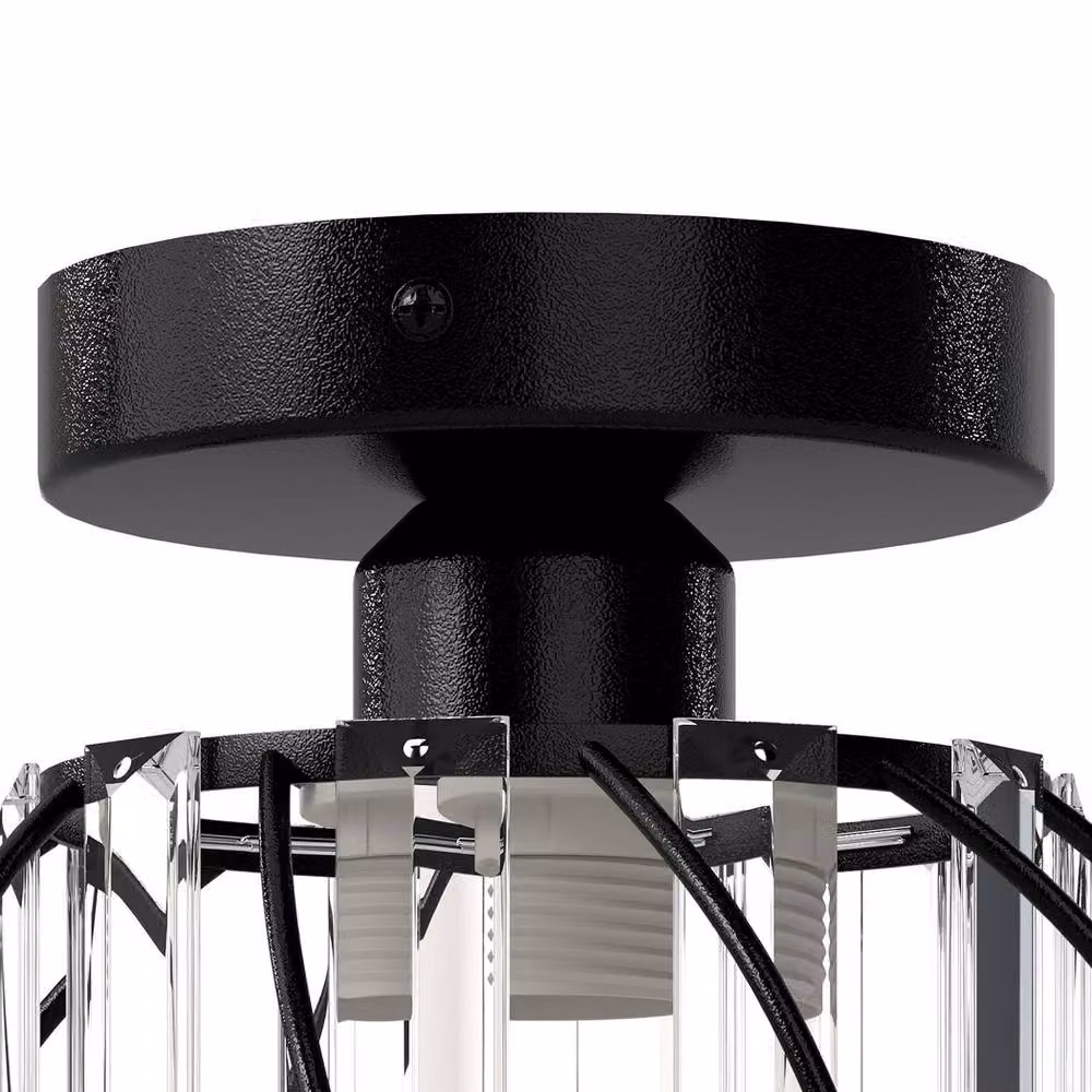 Emitto Modern Crystal Semi Flush Mount Ceiling Light in Black and Transparent – 4