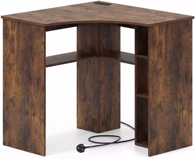 FORGEVIO Brown Modern Corner Computer Desk with Open Shelves – 1