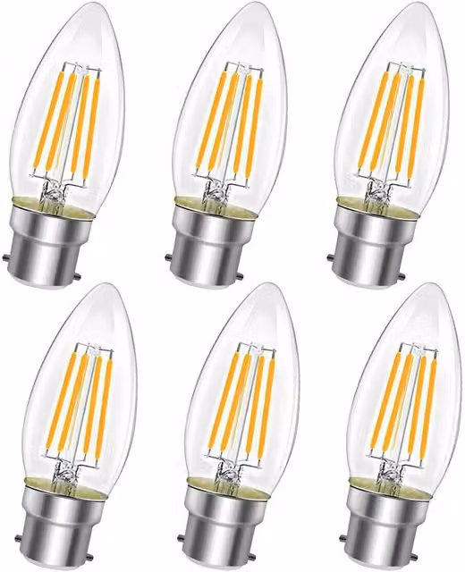 ExtraStar 6W LED Vintage Candle Light Bulb B22, Warm White, Pack of 6