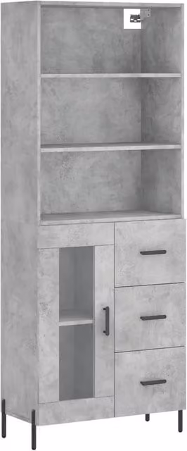 Berkfield Home Highboard in Concrete Grey, W/D/H: 69.5 x 34 x 180 cm