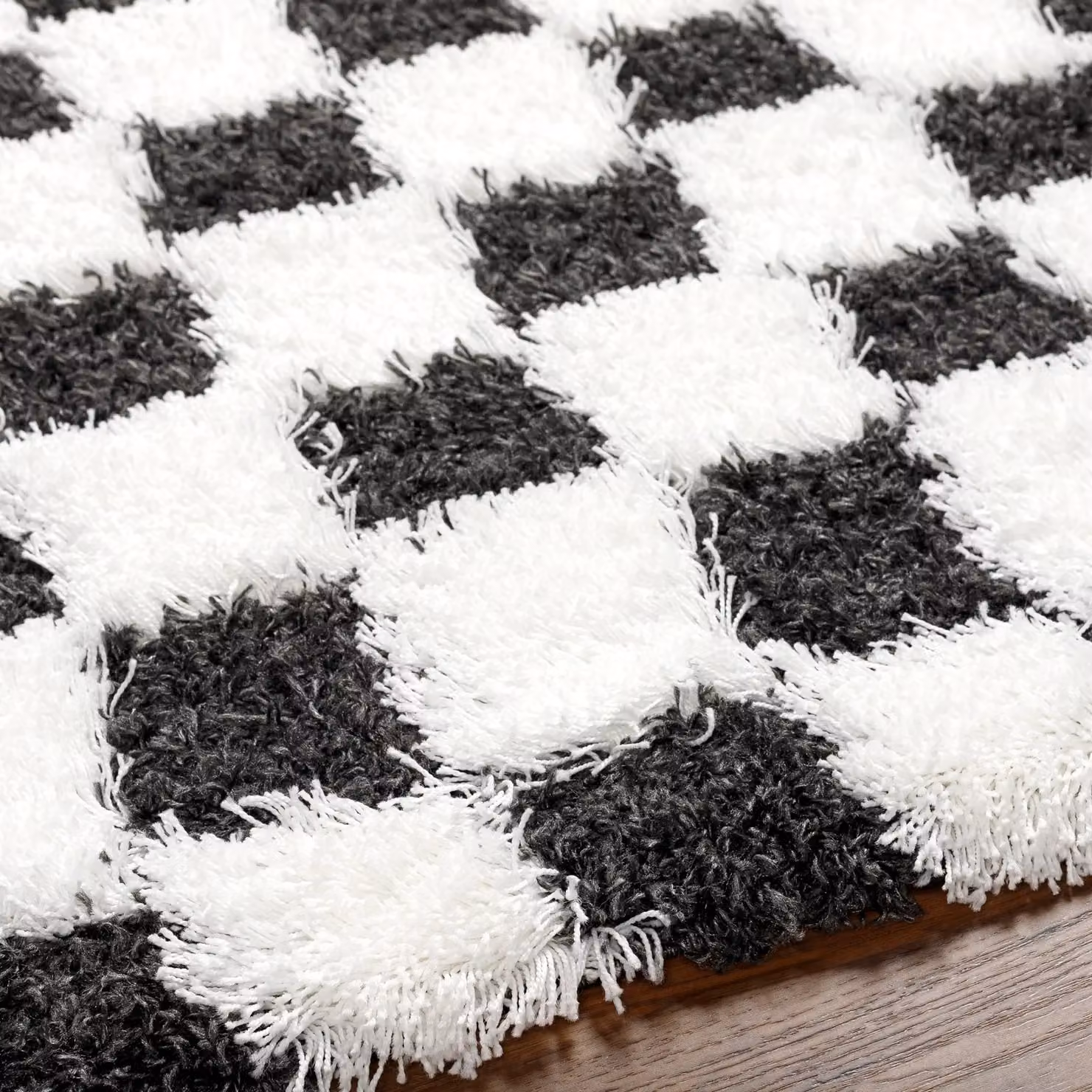 Livabliss Urban Shag Modern Checkboard Plush Pile Living Rug in Yellow, Black, Beige and Pink, W: 290 cm, D: 200 cm – 1