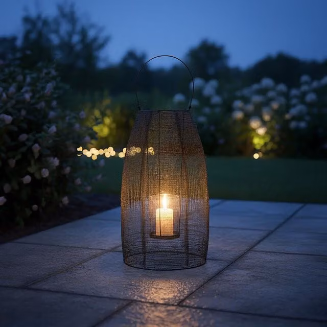 Orsina Large Black Iron Wireframe Lantern with Glass Shade for Indoor and Outdoor Use