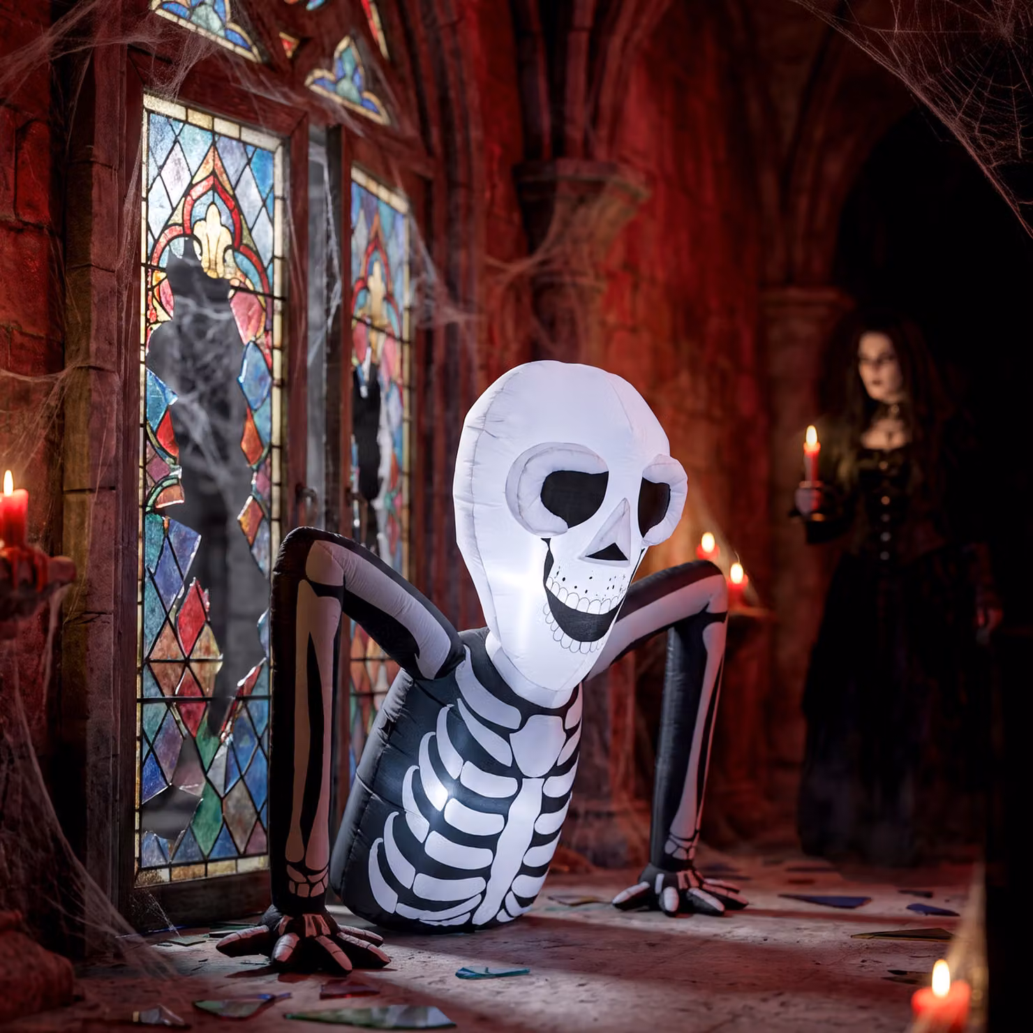 Outsunny Inflatable Ground Crawling Skeleton Halloween Decoration with Built-in LED Lights in White – 7