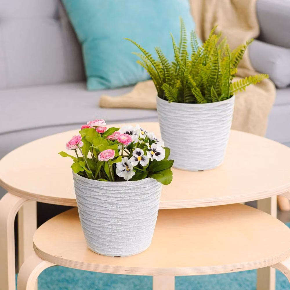 Kelvenix Set of 2 Modern Round Plastic Tabletop Flower Pots in Grey – 2