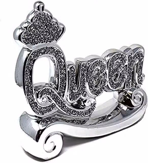 DEENZ Silver Crushed Diamond Queen Letter Block Tabletop Ornament