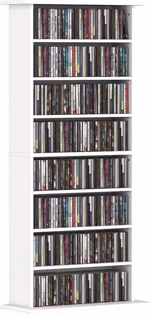 Rolipo 360 CD Media Storage Unit in White with Adjustable Shelves and Media Compartments