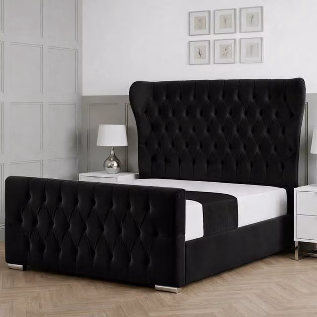 Living Comfort Bedz Velvetine Upholstered Gas Lift Storage Bed in Black, Super King, W/D/H: 200 x 200 cm – 1