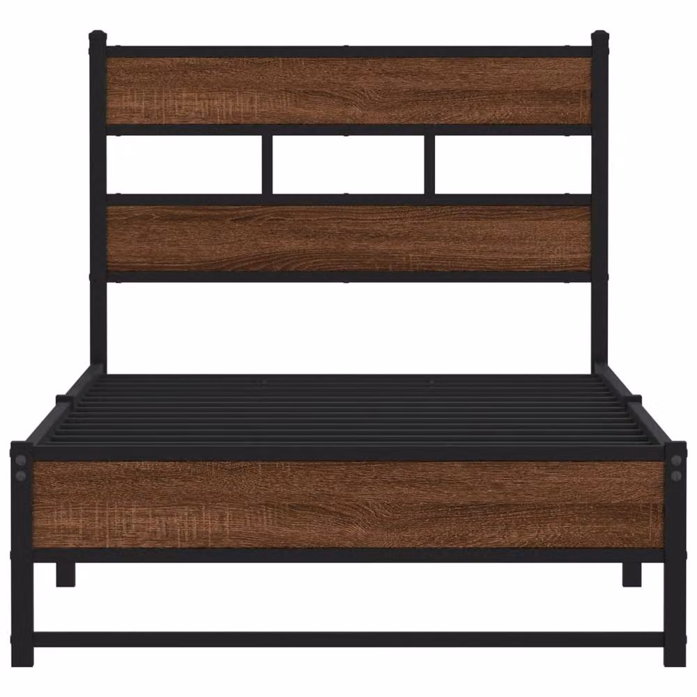 Berkfield Home Industrial Metal and Oak Bed Frame in Brown, W: 107 cm, D: 203 cm, H: 91.5 cm – 4