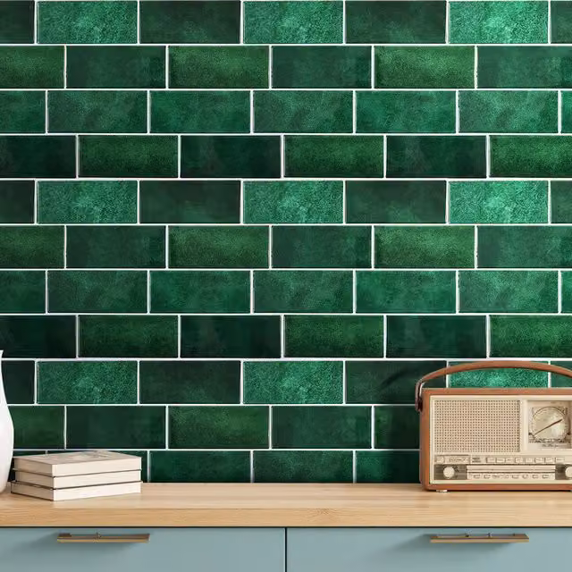 Livingandhome Set of 10 Self Adhesive 3D Tile Wallpaper Stickers, Green, W: 29.4 cm, H: 21.4 cm