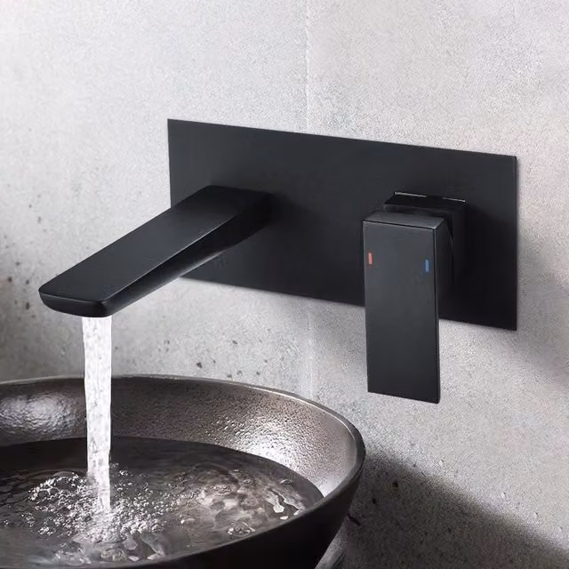 Nes Home Kenson Wall Mounted Basin Mixer Tap in Matt Black