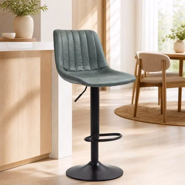 STILVORA Set of 2 Retro Green Microfibre Bar Stools with Adjustable Height and 360 Degree Swivel – 1