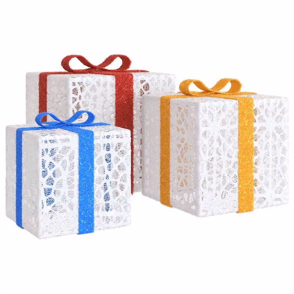 Berkfield Home Lighted Christmas Boxes, 3 Piece Set with 64 Warm White LEDs – 2