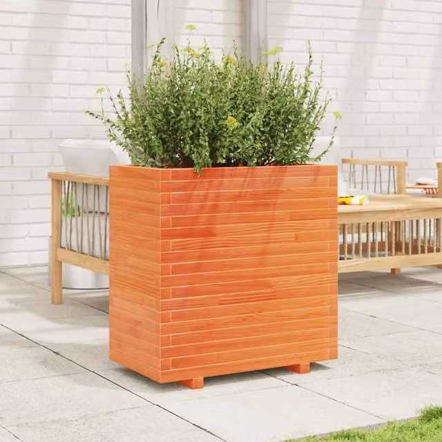 Berkfield Home Beautiful Garden Planter in Wax Brown, Solid Wood Pine, W/D/H: 70 x 40 x 72 cm – 1