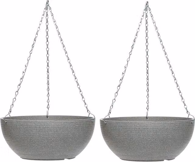 Garden Gear Stone Effect Hanging Basket Planter in Grey