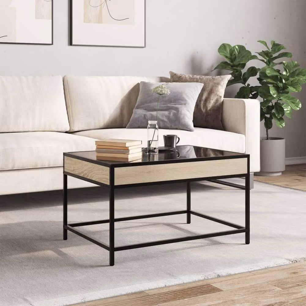 Berkfield Home Infinity LED Coffee Table in Sonoma Oak Brown, W: 70 cm, D: 50 cm, H: 41 cm – 1