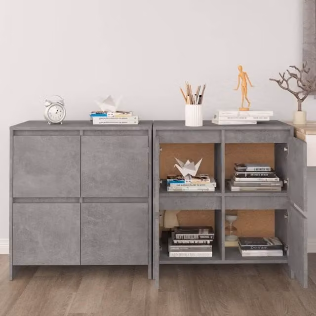 Berkfield Home Set of 2 Concrete Grey Sideboards in Engineered Wood, W/D/H: 70 x 41 x 75 cm – 1
