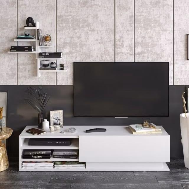 Decorotika Lina Modern Glossy White MDF TV Unit