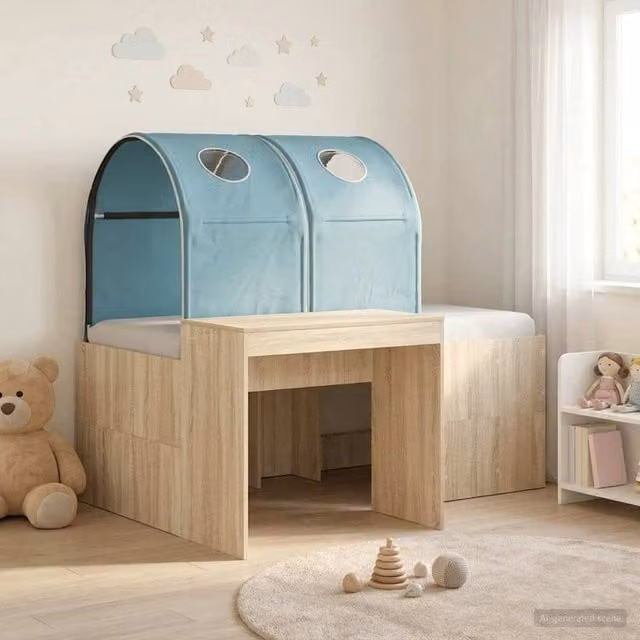 Berkfield Home 3-Piece Bed with Tunnel in Artisan Oak and Light Blue – 1