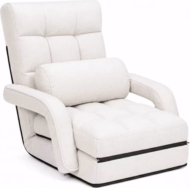 KORVIXA White Adjustable Folding Lazy Sofa Bed with Armrests, W/D/H: 100 x 100 x 100 cm