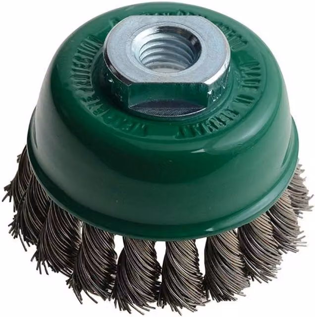 Lessmann Knot Cup Brush for Angle Grinders in Green and Multicolour Stainless Steel – 1